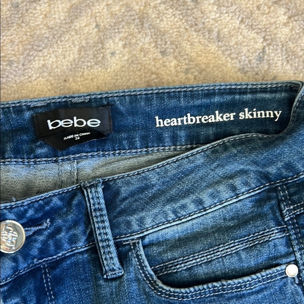 Bebe Women's Blue Jeans with Floral Embroidery - Picture 2 of 9
